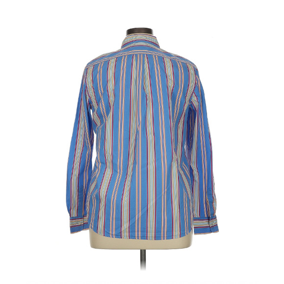 Lauren Ralph Lauren Blue Striped Button-Down Collared Long Sleeve Sz 14 Preppy - Picture 4 of 10